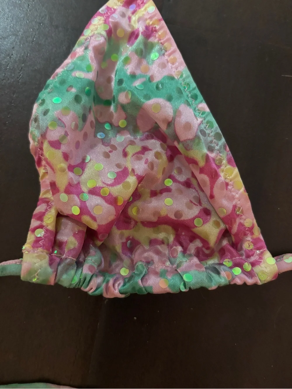 Vintage Y2K micro Sequin Triangle Bikini Pastel Pink & Green small festival rave